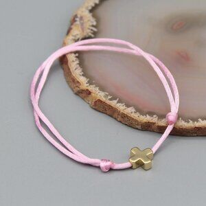 Jewelry cross pink gold string bracelet adjustable fashion delicate brand new